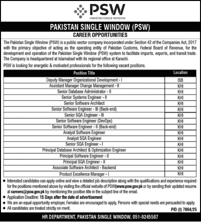 Pakistan Single Window Jobs 2026