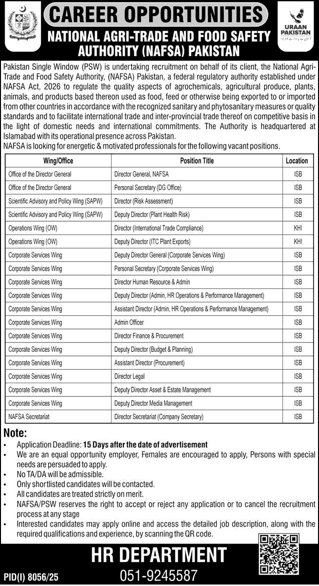 NAFSA Islamabad Jobs 2026 