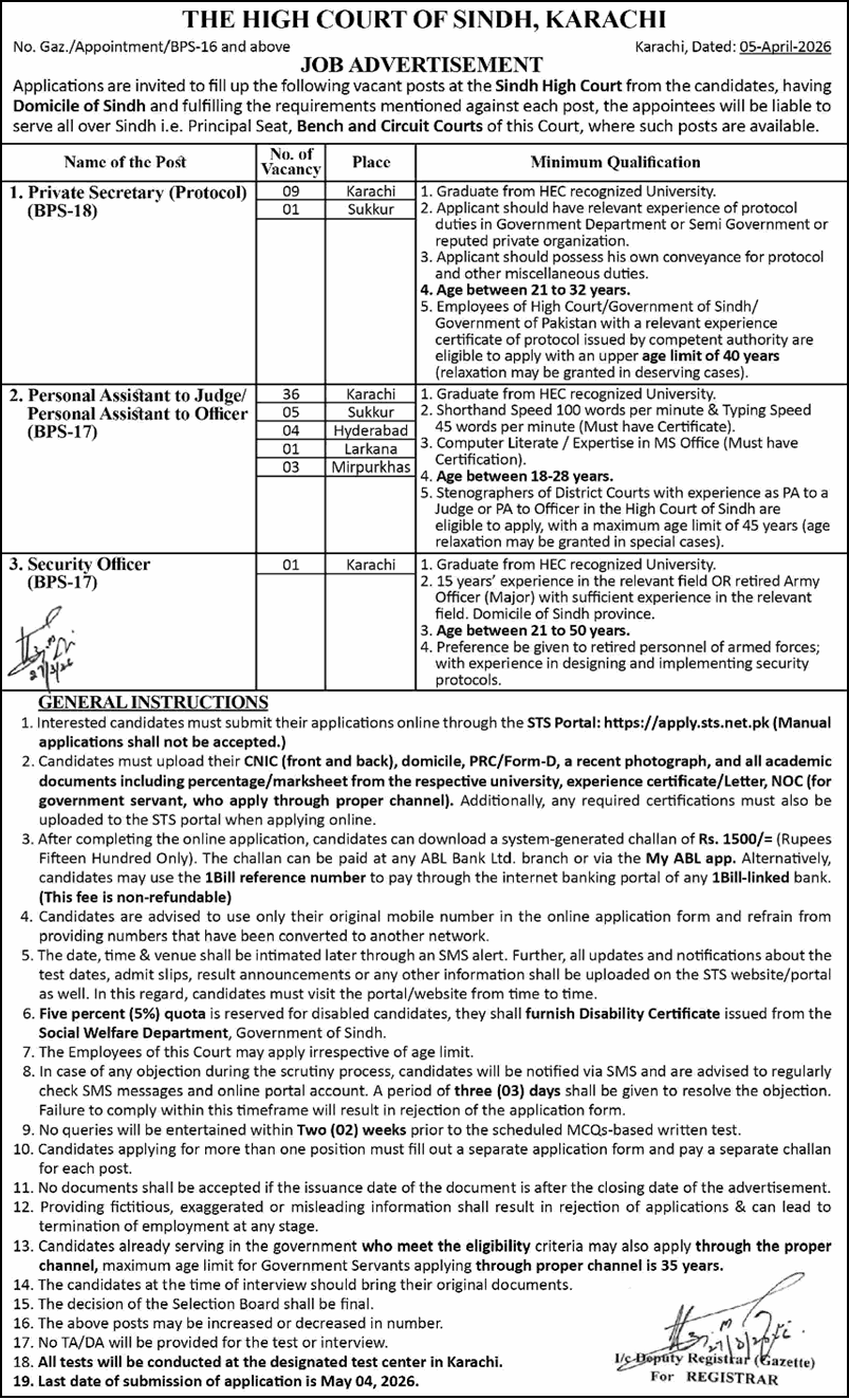 Sindh High Court SHC Jobs 2026 