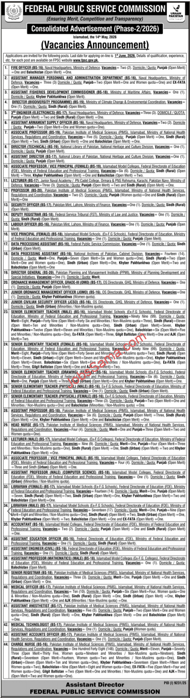 FPSC Jobs 2026